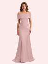 Simple Mermaid Cold Shoulder Soft Satin Long Matron of Honor Dress For Wedding