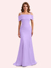 Simple Mermaid Cold Shoulder Soft Satin Long Matron of Honor Dress For Wedding