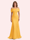 Simple Mermaid Cold Shoulder Soft Satin Long Matron of Honor Dress For Wedding