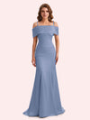 Simple Mermaid Cold Shoulder Soft Satin Long Matron of Honor Dress For Wedding
