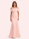 Simple Mermaid Cold Shoulder Soft Satin Long Matron of Honor Dress For Wedding