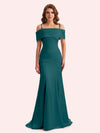 Simple Mermaid Cold Shoulder Soft Satin Long Matron of Honor Dress For Wedding