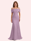 Simple Mermaid Cold Shoulder Soft Satin Long Matron of Honor Dress For Wedding