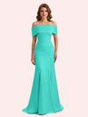 Simple Mermaid Cold Shoulder Soft Satin Long Matron of Honor Dress For Wedding