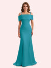 Simple Mermaid Cold Shoulder Soft Satin Long Matron of Honor Dress For Wedding