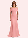 Simple Mermaid Cold Shoulder Soft Satin Long Matron of Honor Dress For Wedding