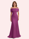 Simple Mermaid Cold Shoulder Soft Satin Long Matron of Honor Dress For Wedding