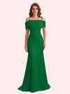 Simple Mermaid Cold Shoulder Soft Satin Long Matron of Honor Dress For Wedding