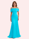 Simple Mermaid Cold Shoulder Soft Satin Long Matron of Honor Dress For Wedding