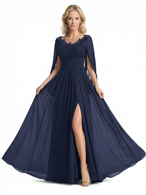 Elegant Unique Lace Chiffon  A-Line Mother Of The Bride Dresses Side Slit