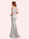 Simple Mermaid Cold Shoulder Soft Satin Long Matron of Honor Dress For Wedding