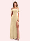 Sexy Velvet Cold Shoulder Side Slit A-Line Long Bridesmaid Dresses Online