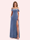 Elegant Cold Shoulder Sleeveless Long A-Line Velvet Bridesmaid Dresses Online