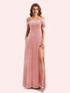 Sexy Velvet Cold Shoulder Side Slit A-Line Long Bridesmaid Dresses Online