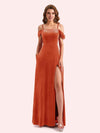 Elegant Cold Shoulder Sleeveless Long A-Line Velvet Bridesmaid Dresses Online