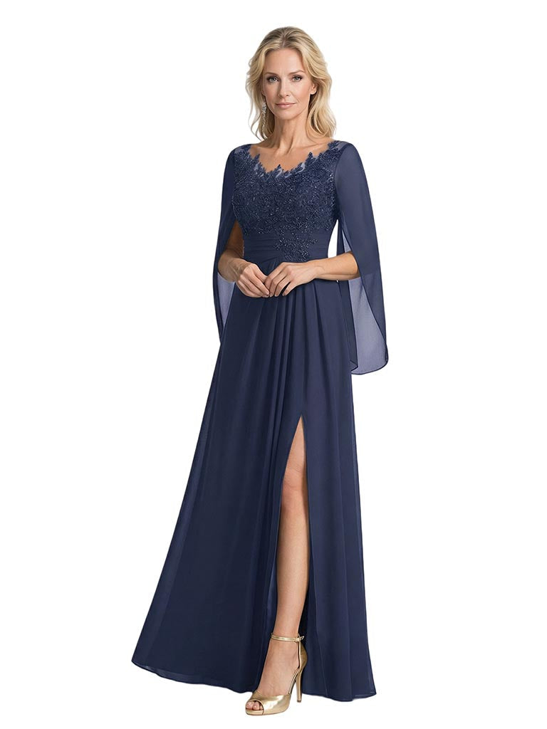 Elegant Unique Lace Chiffon  A-Line Mother Of The Bride Dresses Side Slit