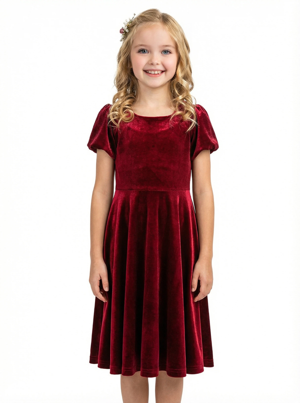 Wedding Flowers Girl Gowns Boho Velvet Dress Flower Princess Dress Gowns Knee Length