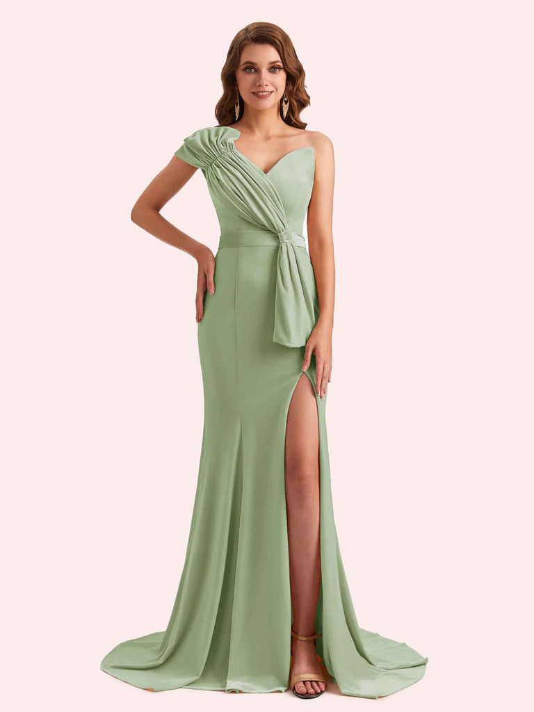 Elegant One Shoulder Sleeveless Long Mermaid Velvet Bridesmaid Dresses Online Elegant One Shoulder Sleeveless Long Mermaid Velvet Bridesmaid Dresses Online