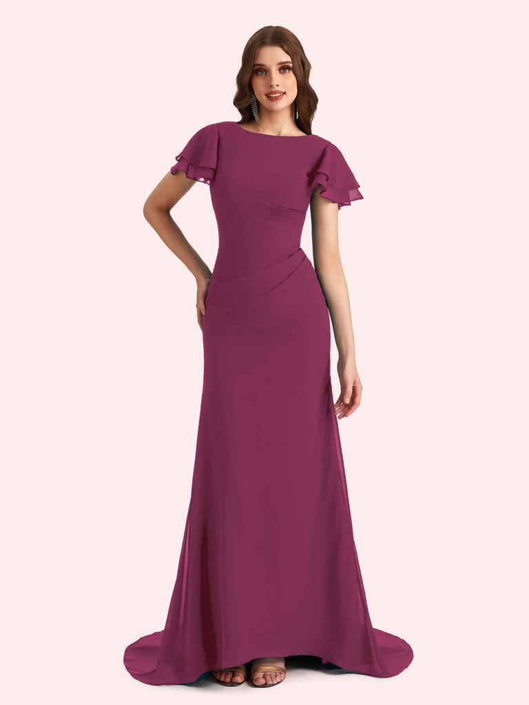 Elegant Mermaid Chiffon Short Sleeves Long Mother of the Brides Dresses Online Elegant Mermaid Chiffon Short Sleeves Long Mother of the Brides Dresses Online