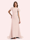 Elegant Mermaid Chiffon Short Sleeves Long Mother of the Brides Dresses Online