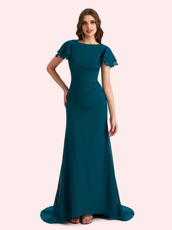 Elegant Mermaid Chiffon Short Sleeves Long Mother of the Brides Dresses Online