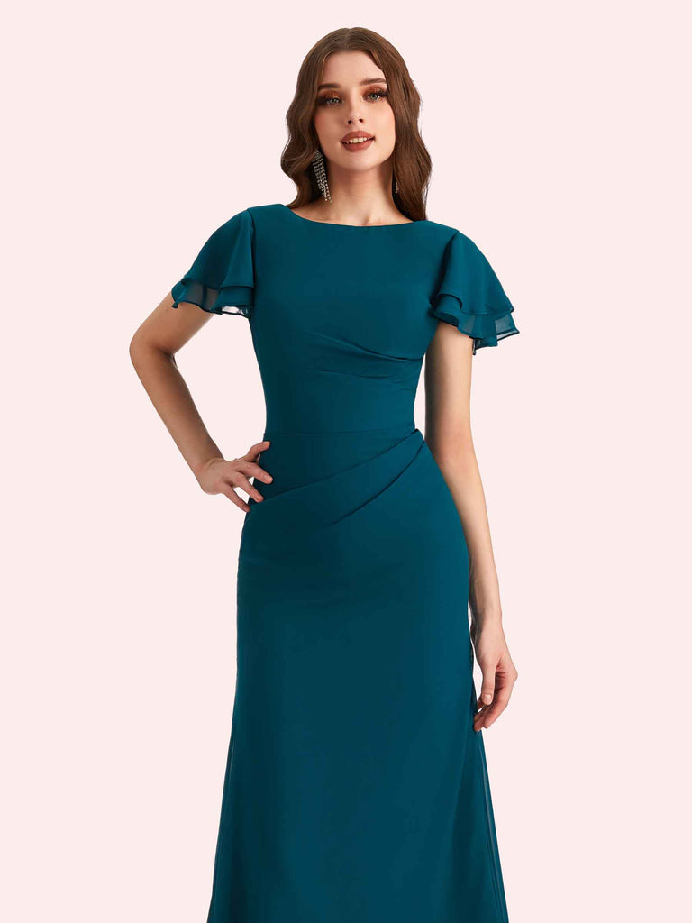 Elegant Mermaid Chiffon Short Sleeves Long Mother of the Brides Dresses Online Elegant Mermaid Chiffon Short Sleeves Long Mother of the Brides Dresses Online