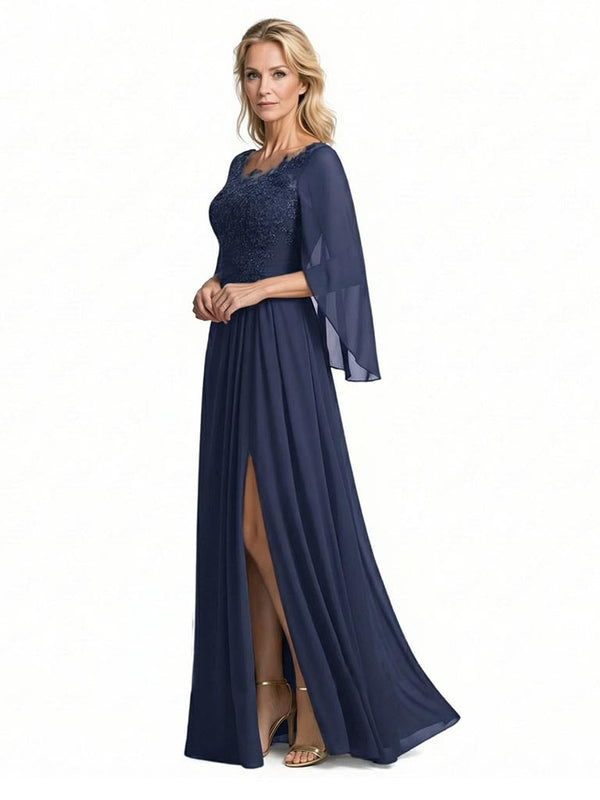 Elegant Unique Lace Chiffon  A-Line Mother Of The Bride Dresses Side Slit