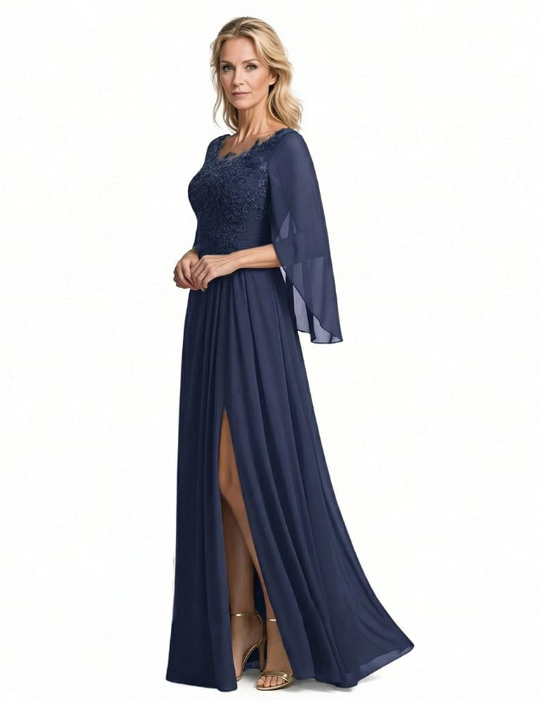 Elegant Unique Lace Chiffon  A-Line Mother Of The Bride Dresses Side Slit