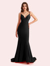 Sexy Spaghetti Straps V-neck Stretch Jersey Long Mermaid Bridesmaid Dresses