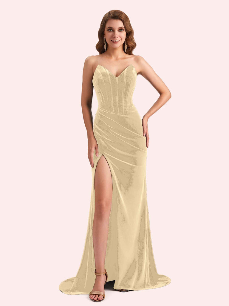 Elegant Sweetheart V-Neck Sleeveless Long Mermaid Velvet Bridesmaid Dresses Online For Sale