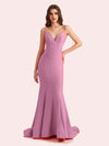 Sexy Spaghetti Straps V-neck Stretch Jersey Long Mermaid Bridesmaid Dresses