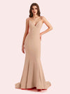Sexy Spaghetti Straps V-neck Stretch Jersey Long Mermaid Bridesmaid Dresses