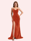 Elegant Sweetheart V-Neck Sleeveless Long Mermaid Velvet Bridesmaid Dresses Online For Sale