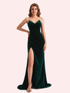 Elegant Sweetheart V-Neck Sleeveless Long Mermaid Velvet Bridesmaid Dresses Online For Sale