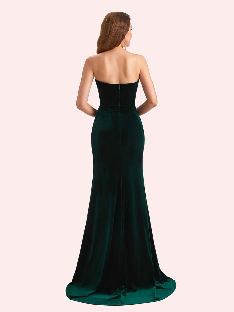 Elegant Sweetheart V-Neck Sleeveless Long Mermaid Velvet Bridesmaid Dresses Online For Sale