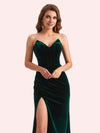 Elegant Sweetheart V-Neck Sleeveless Long Mermaid Velvet Bridesmaid Dresses Online For Sale