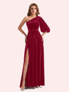 Simple A-line One Shoulder Side Slit Long Mermaid Velvet Bridesmaid Dresses Online