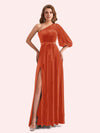Simple A-line One Shoulder Side Slit Long Mermaid Velvet Bridesmaid Dresses Online