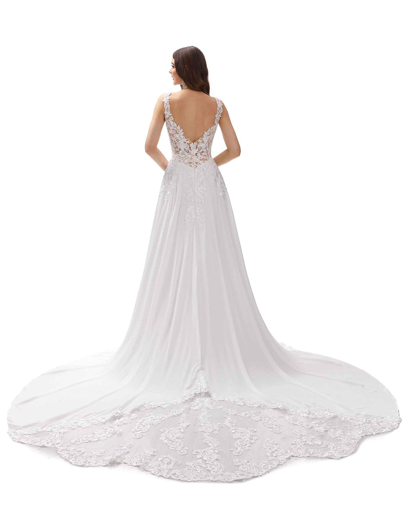 Elegant A-line V-neck Maxi Long Lace Wedding Dresses