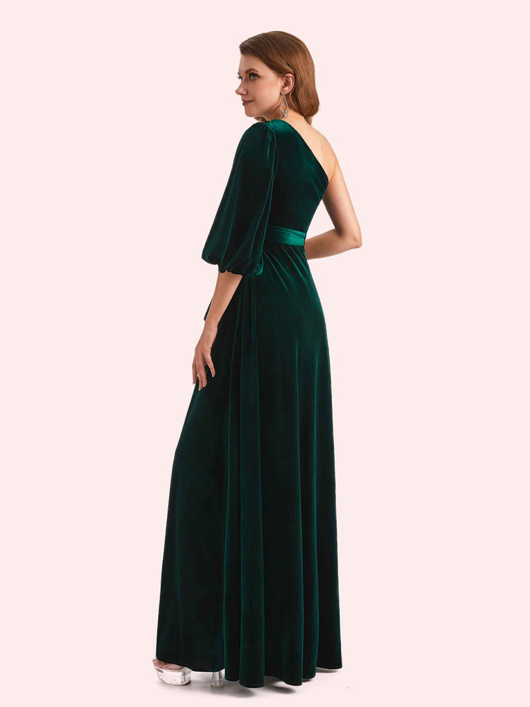 Simple A-line One Shoulder Side Slit Long Mermaid Velvet Bridesmaid Dresses Online Simple A-line One Shoulder Side Slit Long Mermaid Velvet Bridesmaid Dresses Online