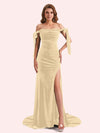 Sexy Off Shoulder Mermaid Side Slit Sweetheart Long Mermaid Velvet Bridesmaid Dresses
