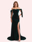 Sexy Off Shoulder Mermaid Side Slit Sweetheart Long Mermaid Velvet Bridesmaid Dresses