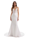 Sexy Mermaid Spaghetti Straps V-neck Maxi Long Lace Wedding Dresses