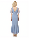 Modern Chiffon Puff Sleeves High Low Ruffle Mother of The Bride Dresses V-Neck