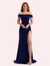 Sexy Mermaid Off Shoulder Side Slit Long Mermaid Velvet Bridesmaid Dresses Online