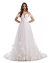 Gorgeous A-line Off Shoulder V-neck Maxi Long Floral Lace Wedding Dresses