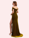 Sexy Mermaid Off Shoulder Side Slit Long Mermaid Velvet Bridesmaid Dresses Online