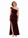 Elegant One Shouder Velvet Mermaid Side Slit Ankle-Length Mother Of The Bride Dresses