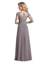 Women's Lace Applique Half Sleeves Chiffon A-Line Mother Of The Bride and Groom Dresses