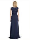 Elegant Chiffon A-Line Cap Sleeves Lace Beaded Side Slit Long Mother of The Bride Dresses